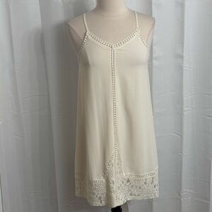 She + Sky Women's Boho Floral Lace Detailing Spaghetti Strap Mini Dress, Cream